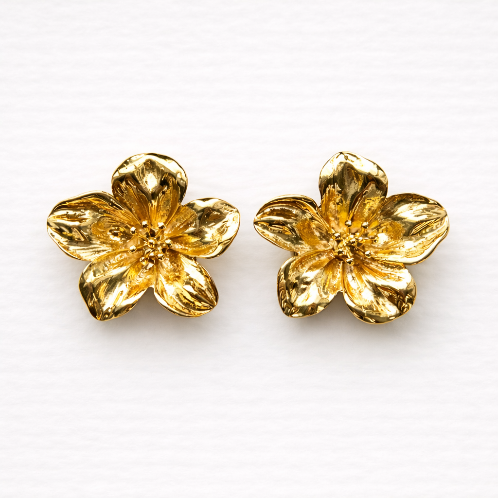 Gold decorative flower statement button for blouses, shirts, blazers, coats and jackets – Plutee Mila